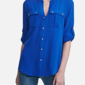 Women's Blue Button-Up Top